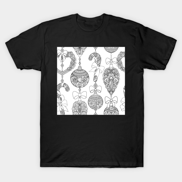 Monochrome Merry Christmas Pattern, New Year Illustration T-Shirt by lissantee